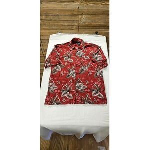 Cotton Traders Sport Mens XXL Red Tropical Floral Rayon Cotton Aloha Shirt